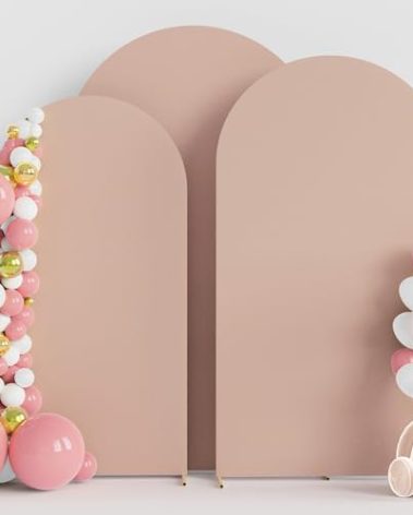 Wokceer Wedding Arch Cover (7.2FT, 6.6FT, 6FT) Set of 3 Spandex Fitted Wedding Arch Stand Covers for Round Top Chiara Arch Backdrop Stands Cover for Birthday Party Ceremony Banquet Decor Nude
