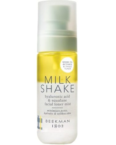 Beekman 1802 Milk Shake Mini Hydrating Face Mist - Hyaluronic Acid & Squalane Facial Mist Minimizes Pores & Gently Moisturizes, Goat Milk Skin Toner Spray, Lightweight, Fragrance Free, Travel Size