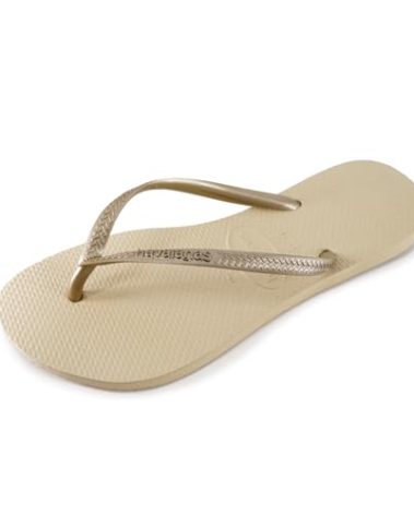 Havaianas Women's Slim Flip Flop Sandal, Sand Grey/Light Golden, 9-10 M US