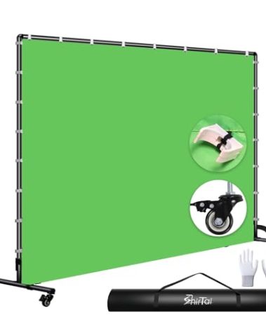 Shirtal 7x10ft Green Screen Backdrop with Stand,Movable Backdrop Stand with Wheels Greenscreen Background for Streaming,Studio Video Recording,Zoom Meeting,Party