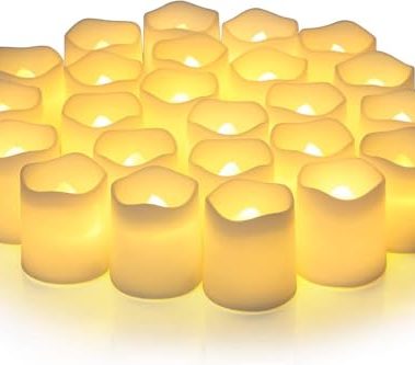 SHYMERY Flickering Flameless Votive Candles with Timer, 24 Pack 15 Days Longer Battery Operated LED Tea Lights in Warm White for Wedding,Table,Festival Celebration,Halloween,Christmas Decorations