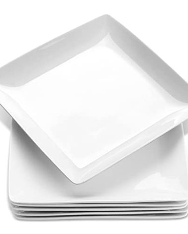 Yedio Porcelain Square Dinner Plates, 10.75 Inch Square Serving Plate for Steak, Pasta, Salad, Snacks, Pizza, Appetizer Plates, Set of 6, White