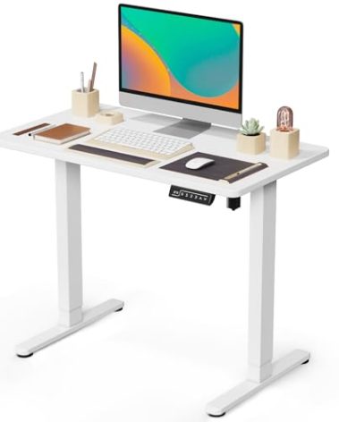 JOY worker Small Electric Standing Desk, 35" x 20" Whole Piece Height Adjustable Desk with Memory Controller, White Sit to Stand Desk Workstation for Home Office