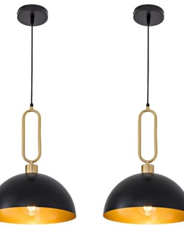 LUJOGUID 2Pack Black Gold Pendant Light, 11.8in Farmhouse Ceiling Hanging Lights Over Sink, Lighting Fixture for Kitchen Island Dining Table Bedroom Laundry Room Hallway Restaurant