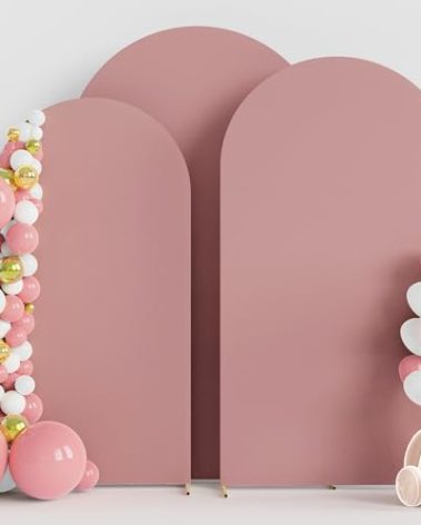 Wokceer Wedding Arch Cover (7.2FT, 6.6FT, 6FT) Set of 3 Spandex Fitted Wedding Arch Stand Covers for Round Top Chiara Arch Backdrop Stands Cover for Birthday Party Banquet Decor Light Dusty Rose