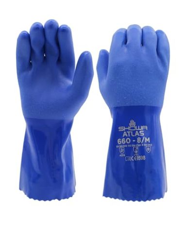 SHOWA Atlas 660 Triple-Dipped PVC Coated Chemical Resistant Safety Glove with Cotton Liner, 12" Length, Large (12 Pair)