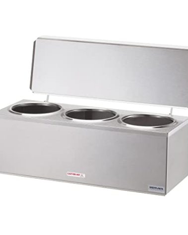 Server Products 3-Space Heated Cone Dip Warmer Dipper Well for Ice Cream Cone with Hinged Lid, Stainless Steel (Holds 3), Model 92040