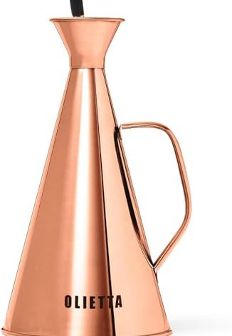 Olietta Olive Oil Dispenser Bottle Copper Stainless Steel Non Drip Leak Proof No Mess Vinegar Pourer & Kitchen Drizzler 25 oz 750ML 0.75 Litre Great for Pouring & Drizzling Easy to Clean & Leakproof