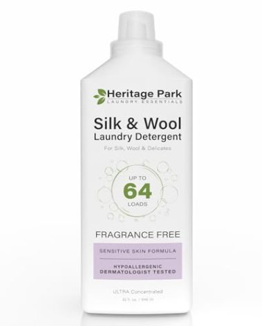 Heritage Park Silk & Wool Fragrance Free, Hypoallergenic, pH-Neutral Laundry Detergent – Dermatologist-tested, Sensitive Skin-Friendly, Enzyme-Free, Concentrated Up to 64 loads (32 fl oz)