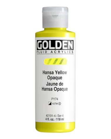 Fluid Acrylics by GOLDEN, Hansa Yellow Opaque, 4 fl. oz. Bottle, Professional Acrylic Paint, Semi-Opaque