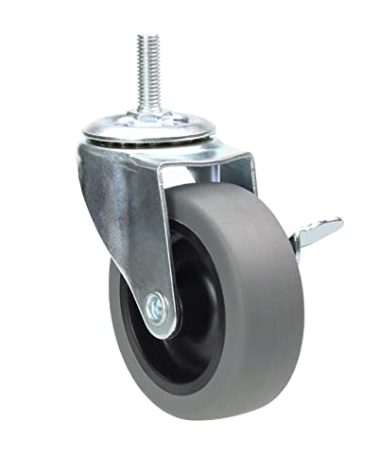 3 Inch Swivel Stem Caster Wheels with Brake Set of 4, M8-1.25 Threaded Stem Industrial Rubber Casters, Replacement for Furniture and Workbench……