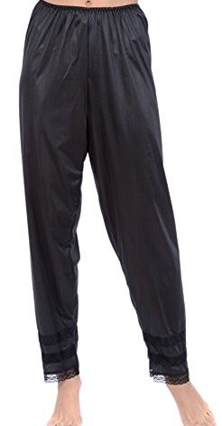 Patricia Women's Premium Silky Ultra Soft Satin Snip-it Anti-Static Cling Pant Slip with Lace Trim (Black, Small)