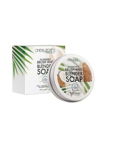 Cinema Secrets Vegan Makeup Brush Cleaner Soap - Brush & Make Up Sponge Cleaner with Scrubber - Formulated with Coconut Oil for Deep Cleansing & Conditioning - Vegan and Cruelty-Free Cleanser (3.5 oz)