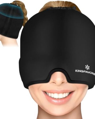 Gel Ice Migraine Headache Relief Cap, Adjustable Headache Cap Migraine with Drawstring Fits All Heads, Cold Compression Migraine Relief Cap for Tension, Stress, Sinus, Puffy Eyes, Hot/Cold Therapy