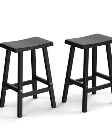 PatioZen Bar Stools Set of 2, Waterproof UV-Resistant,Durable Resin Kitchen Island Chairs for Indoor & Outdoor Use, Modern Design for Home,Bar,and Cafe (24“)