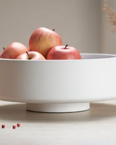 IVE Design Large White Fruit Bowl for Kitchen Counter, 14.2-inch Diameter Large Wooden Fruit Bowl, Pedestal Bowl, Fruit Bowls, Decorative Bowls