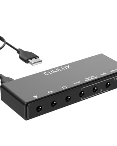 Cubilux 7.1 USB Surround Sound Card- 48KHz-384KHz Sample Rate for Headphones, Full Aluminum Alloy USB A External Sound Card for Laptop PC-Supports Line-in & Stereo Mic in