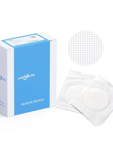 Locofiltr MCE Membrane Filter, Sterile, 47mm, 0.45µm, Hydrophilic, Individually Wrapped, Black Grid, Pack of 100, Mixed Cellulose Esters Paper Disc Filters