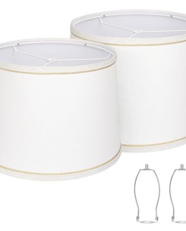 Lampshades Set of 2 for Table Lamps, Floor Lamps, Fabric White Lampshades 11.6" Top x 12.6" Bottom x 9.8" High, Drum Lampshades(Spider Fitter), Medium Lampshades Replacement, Easy Assembly Required