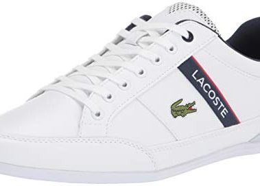 Lacoste Men's Chaymon Sneaker, White/Navy/Red, 10.5