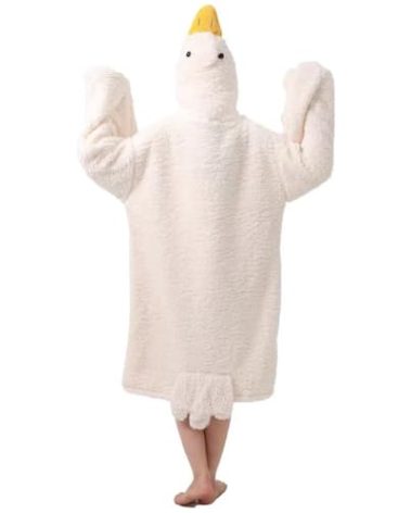 Goose Blanket Hoodie Onesie Adult & Kid,Oversized Warm Duck Wearable Hoodie Blanket with Sleeves,Cozy Sleeping Bag (white, L)