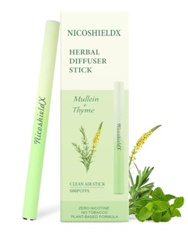 Herbal Diffuser Stick - Non Electric - Plant-Based Lifestyle Tool with Mullein, Thyme & Mint for Lung Cleasing Refreshing Oral Comfort, Up to 600 Uses