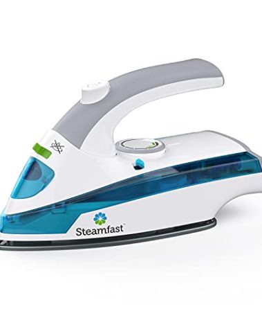 Steamfast SF-710 Mini Steam Iron, Non-Stick Sole Plate, Foldable Handle, 45 Second Heat Up Time, Cord Storage, Portable, 6-Foot Power Cord, Chemical-Free Steam Power, White