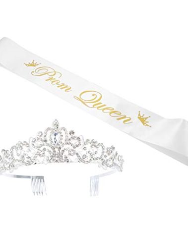 Prom Queen Satin Sash Graduation Wedding Crown with Comb Set Bridal Tiaras Party Accessories Headband Jewelry Headdress for Women Girls
