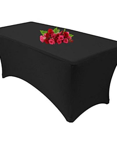 10FT Spandex Black Tablecloth for Rectangle Tables - Stretch Table Cover for Standard Folding Tables, Elastic Table Cover for Christmas