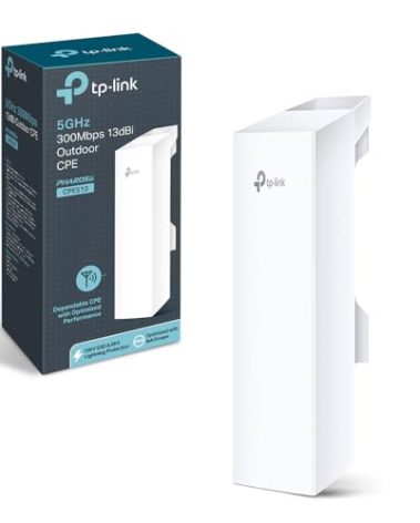 TP-Link 5GHz N300 Long Range Outdoor CPE for PtP and PtMP Transmission | Point to Point Wireless Bridge | 13dBi, 15km+ | Passive PoE Powered w/Free PoE Injector | Pharos Control (CPE510) White
