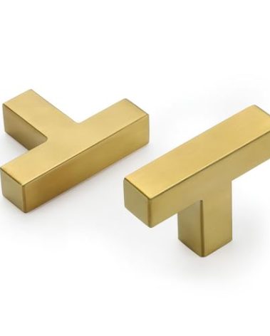 goldenwarm 10 Pack Gold Cabinet Knobs Brushed Brass Kitchen Drawer Knobs - LSJ12GD Single Hole Square Cupboard Bathroom Door Knobs Gold Cabinet Pulls Hardware Brushed Gold Knobs 2in/50mm Overall lenth