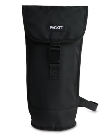 PackIt Freezable Wine Bag, Black, Built with ECOFREEZE Technology, Foldable, Reusable, Shoulder Strap with Buckle Closure, Perfect for Adults and Drinks On-the-Go