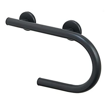 Grab Bar Toilet Paper Holder - Bathroom Safety Aid/304 Stainless Steel/Right/Matte Black/16.5"x 10"