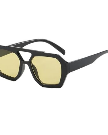 ADE WU Trendy Square Aviator Sunglasses for Women Fashion Chic Retro Vintage 70s Thick Oversized Geometric Pilot Sun Glasses (Black/Khaki)