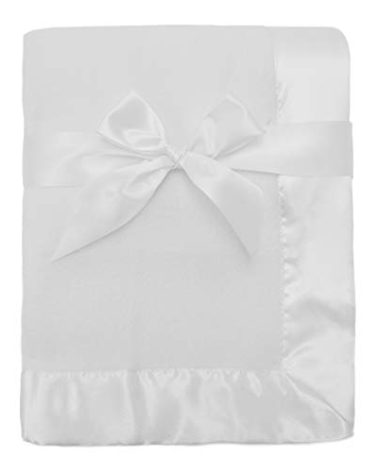 TL Care Fleece Blanket with Silk-Like Satin Trim, Soft, Warm & Cozy, White, 30" x 40" for Boys and Girls, Perfect for Baby Carrier, Stroller, Travel and Gifting