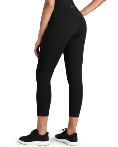 HeyNuts Workout Pro High Waisted Yoga Capris Leggings for Women, Tummy Control Compression Running 3/4 Cropped Pant 21'' Black L(12)