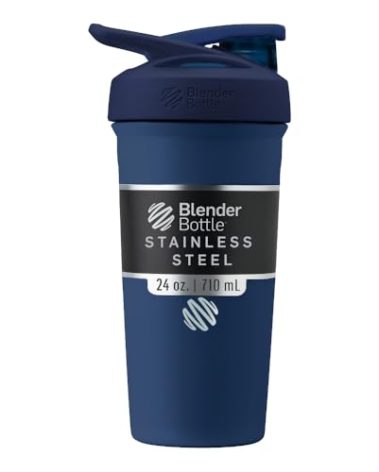BlenderBottle Sport Insulated Stainless Steel Shaker Bottle with Wire Whisk, 24-Ounce, Navy – Protein Shakes & Hydration for Athletes & Fitness Enthusiasts, Easy Mixing, Keeps Drinks Cold, Lockable Lid