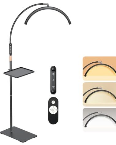 Mznoo Lash Light, Half Moon Lamp with Tool Tray, LED Floor Lamp for Eyelash Extensions, Nail Art, Tattoo Art and Skincare, Adjustable Color Modes and Flexible Gooseneck (Black)