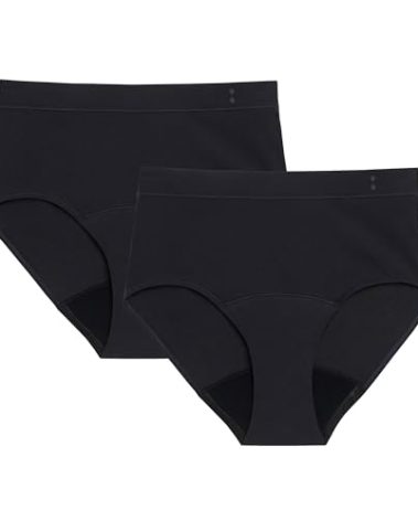 Thinx for All Period Underwear, Everyday Comfort Hi-Waist, Holds Up to Regular 12 Tampons*, Period Panties, Leakproof, Reusable & Controls Odor, Black, 2 Pack, L