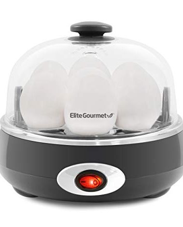 Elite Gourmet EGC007CHC# Rapid Egg Cooker, 7 Easy-To-Peel, Hard, Medium, Soft Boiled Eggs, Poacher, Omelet Maker, Auto Shut-Off, Alarm, 16-Recipe Booklet, Charcoal Grey