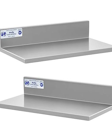HALLY Stainless Steel Wall Shelf 8.6 x 16 Inches 44 lb, NSF Commercial Heavy Duty Wall Mount Floating Shelving for Restaurant, Kitchen, Home, Hotel and Bar, 2 Pack