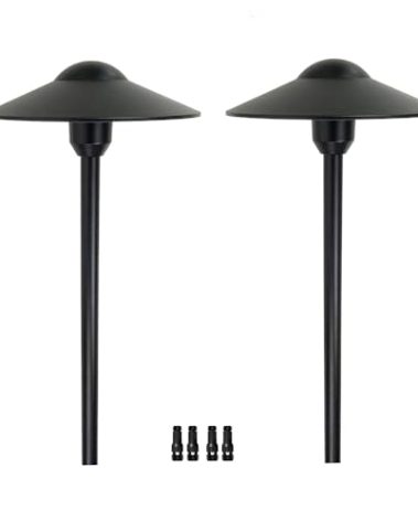 Arrownine Cast Aluminum Low Voltage Landscape Path Area Spread Lighting Pathway Lights Included Ground Spike,Wire Connectors Free Replaceable 3 Watts G4 LED Bulb Warm White 2-Pack (Black Finish)