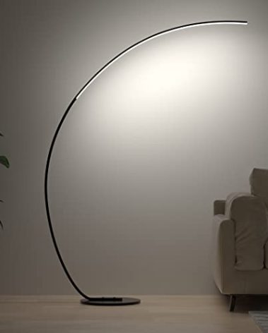 E.P. Light RGBW Modern 69.99 inch Arched Standing Reading Floor Lamp with Remote - Dimmable Black Led Color Changing Curved Ambient Lighting for Bedroom and Living Room