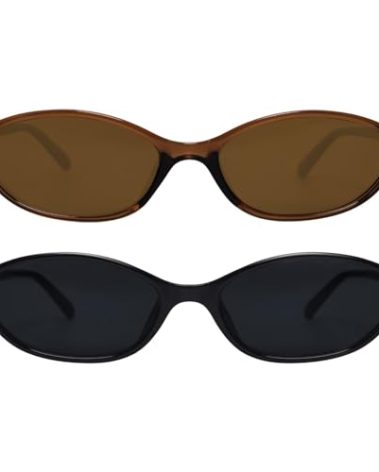 GUVIVI Retro Oval Sunglasses for Women Chic Cat Eye 90s Sunnies Lightweight Narrow Shades Trendy UV protection Sun Glasses