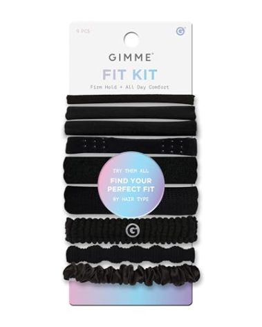 Gimme Beauty Fit Kit - Sample Pack with 5 Different Band Sizes - No-Snag, Gentle Ties for All Hair Types - Trendy Accessories for Thick or Thin Hair - Black
