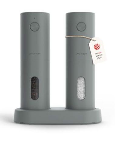 LARS NYSØM Electric Salt and Pepper Grinder Set, USB Rechargeable, Automatic Salt and Pepper Mills, Spice Shakers Refillable with LED Light, Adjustable Coarseness, Ceramic Grinder (Ash Gray)