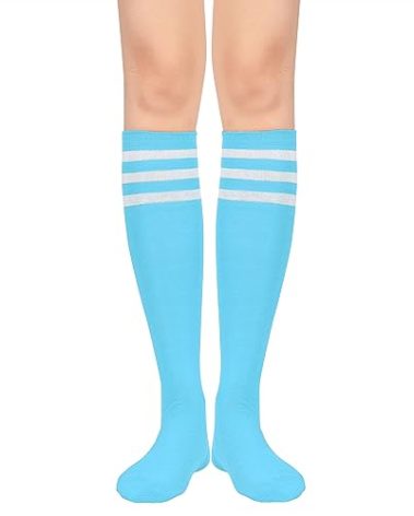 American Trends Women Baseball Socks Athletic Stripe Tube Sock Leg Warmer Knee High Socks for Soccer Basketball 1 Pack Light Blue White One Size