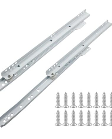 Suiwotin 1 Pair 14 Inch Drawer Slides, White Coated Steel Drawer Track, Removable Bottom Mount Drawer Rails with Smooth Sliding Nylon Wheels
