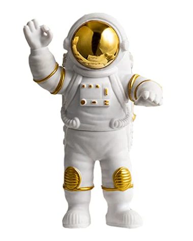WINUSD Astronaut Figurine, Gold Astronaut Statue Decor, Resin Spaceman Figure Sculpture for Ornament Space-Themed Bedroom Decor and Craft Gift (6in-H/Only One Large Beckon)