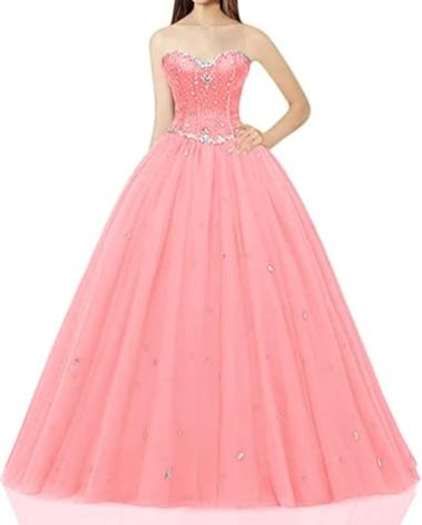 Likedpage Women's Sweetheart Ball Gown Tulle Quinceanera Dresses Prom Dress (US8, Light Coral) … …
